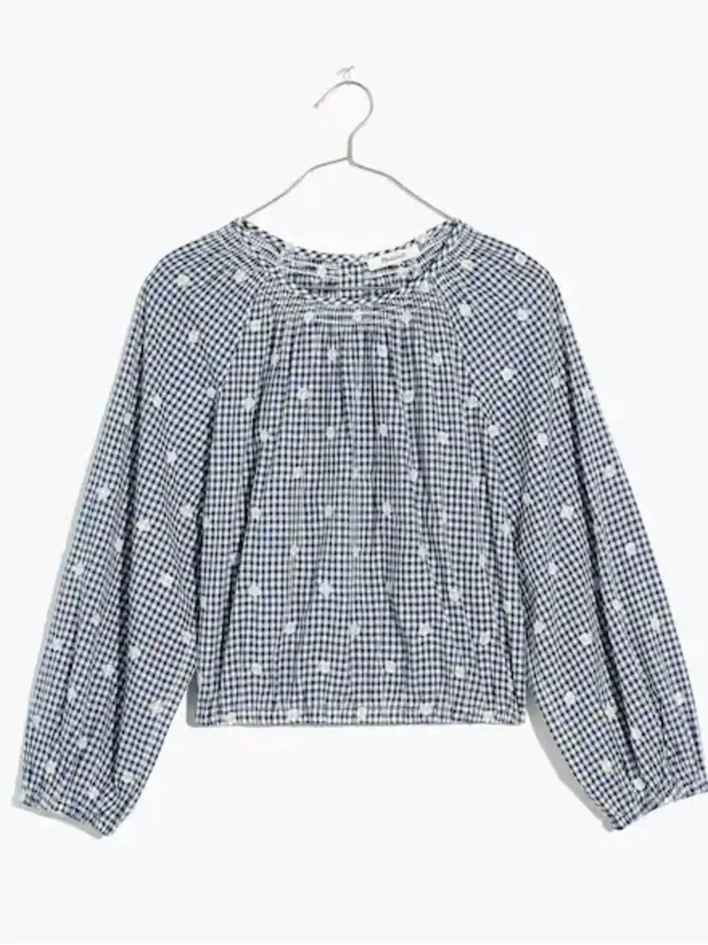 Madewell Embroidered Button-Back Shirt in Gingham Check Navy Shoreline 1X
